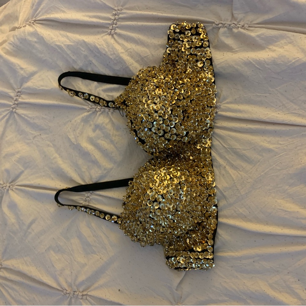 Gold Sequin Embellished Bra